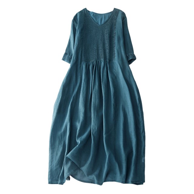 Robe Femme Couleur Unie Col en V Polyester Manches Courtes pour Usage Décontracté et Intérieur
