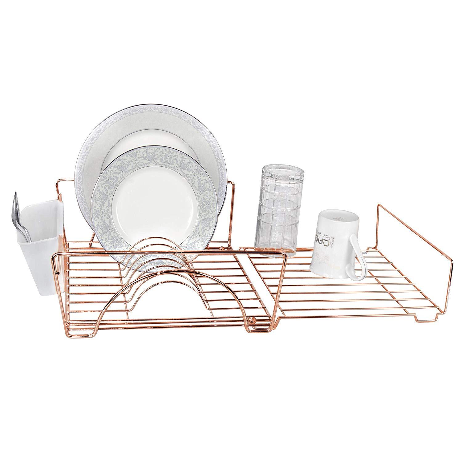 Smart Design Expandable Dish Drainer Drying Rack w/ Cutlery Cup Steel