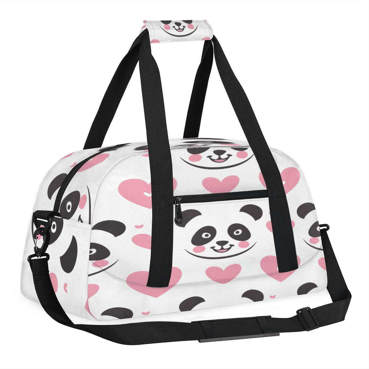 Herdesigns Cute Pandas Sports Duffle Bag for Women & Men, Pink Heart Gym Bag Dance Bag Overnight Bag Carry On Weekender Travel Bag