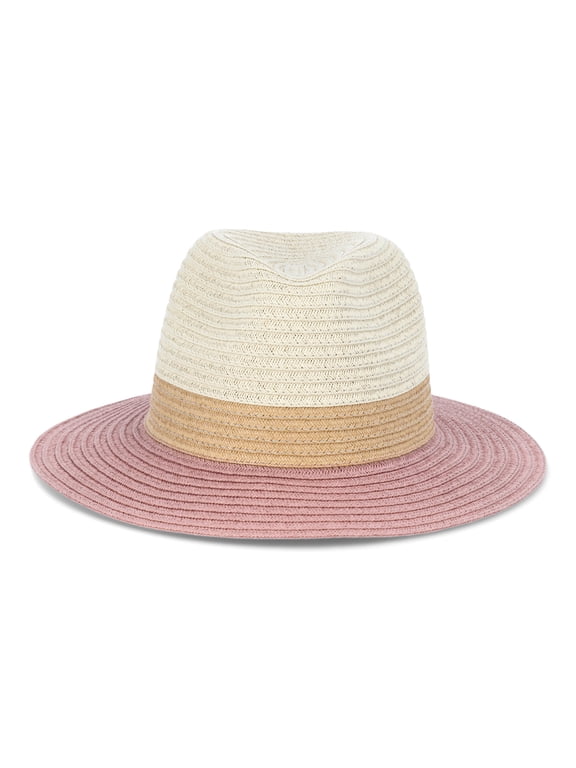 Womens Tricolor Panama Hat, Mauve, One Size Fits Most