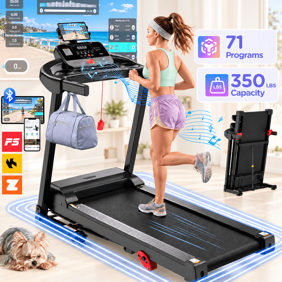 Treadmill 350lbs Capacity with Incline for Home, Folding Treadmill with 10% Manual Incline, 3.5HP Quiet Motor, 0.6–7.5 MPH, Compact Exercise Treadmill Design, 71 Programs, Free Knee Straps