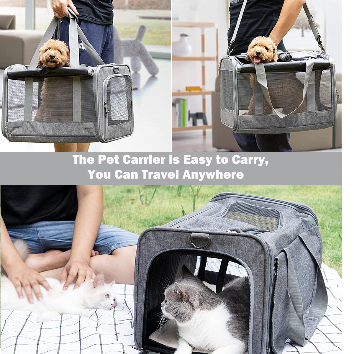 Cshidworld Cat Carrier, Large Soft-Sided, 25 lb, Gray photo 4