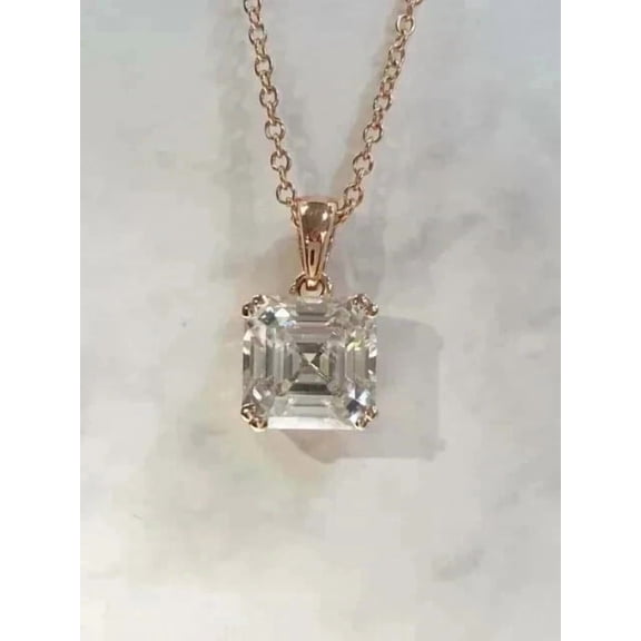 Solitaire Women's Lab Created Diamond 2Ct Asscher Cut Pendant 14K Rose Gold Plated