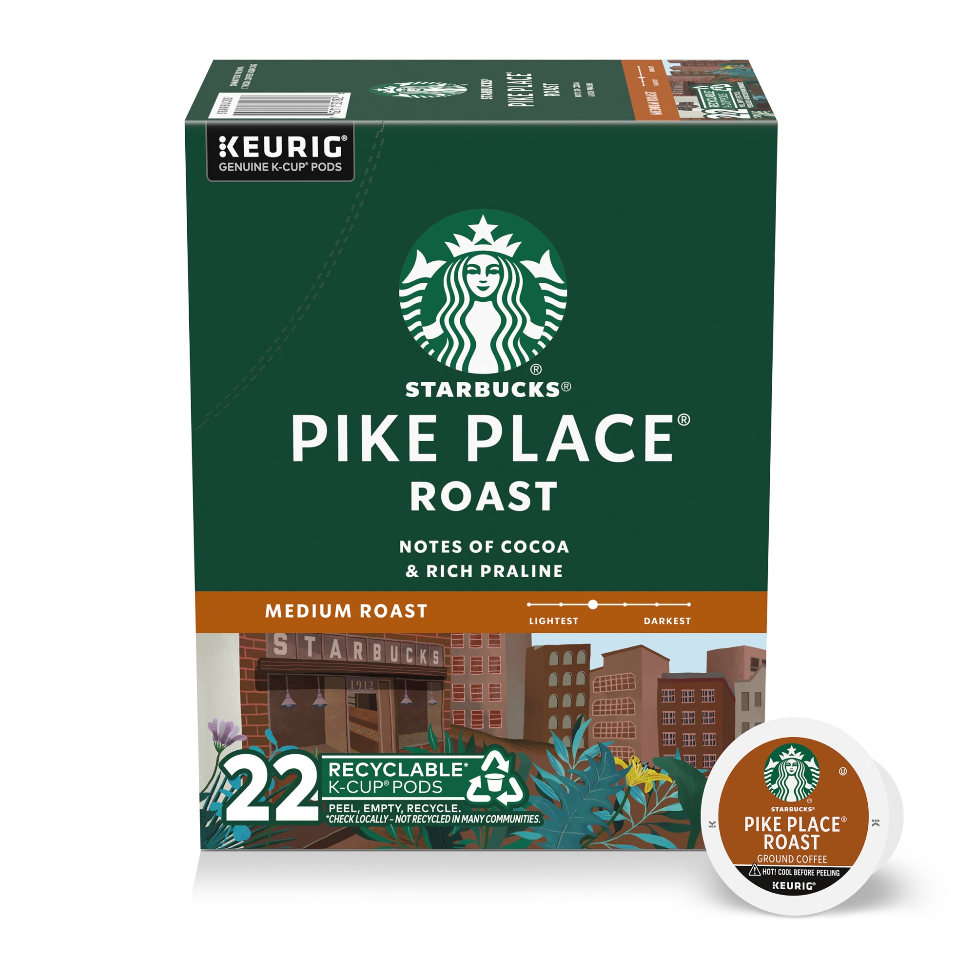 Starbucks Pike Place Roast, Hot or Iced Coffee, Medium Roast K-Cup Coffee Pods, 22 Count