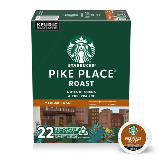 Starbucks Pike Place Roast, Hot or Iced Coffee, Medium Roast K-Cup Coffee Pods, 22 Count​