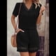 thumbnail image 4 of Conjunto de 2 Piezas de Corta para Mujer, Camisetas de Verano Holgadas con Encaje y Cuello en V, Blusa Tipo Túnica con Mangas con Volantes y Pantalones Cortos,Color Negro, XL, 4 of 7