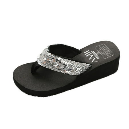 

crtigd Wide Flip Flops for Women Bohemian Flops Slippers Beach Clip Summer Flip Toe Women s Shoes Non-Slip Wedges Women s slipper