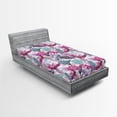 thumbnail image 2 of Ambesonne Exotic Fitted Sheet, Monstera Leaves Ethnic Bird, Twin XL Size, Magenta Cadet Blue Plum, 2 of 5