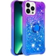 thumbnail image 3 of Cute Clear Case for iPhone 14 Pro Max with Ring Kickstand, Bling Gradient Quicksand Glitter Flowing Liquid Floating Case Cover for iPhone 14 Pro Max JB Purple Navy, 3 of 7