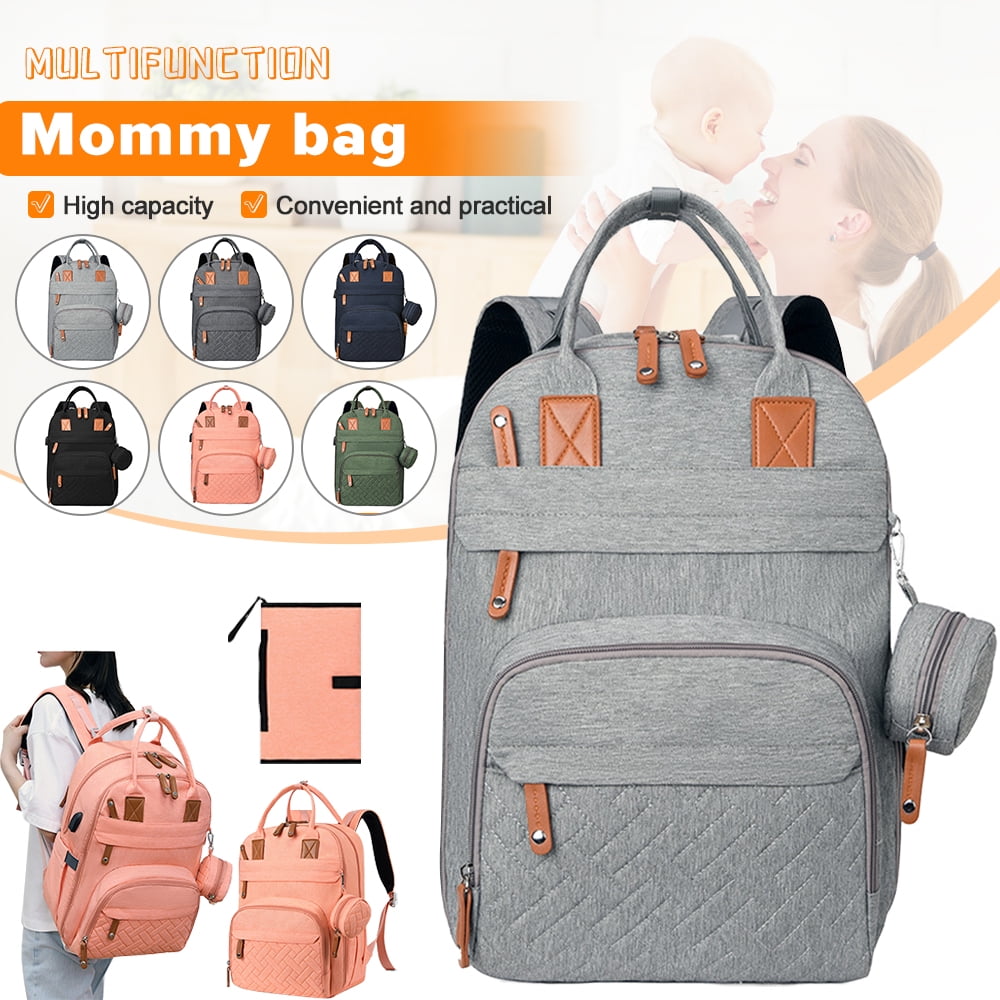 Unisex Baby Bags with Changing pad Large Multifunction Travel Back Pack for Mom & Dad Diaper Bag Backpack Gray Insulated Pockets Large Capacity 