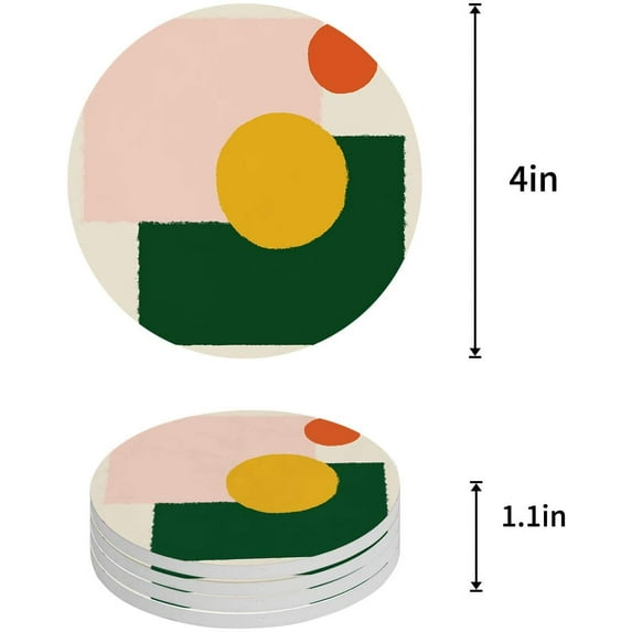 FMSHPON Minimalist Geometric Abstract Graphics Set of 4 Round Coaster for Drinks, Absorbent Ceramic Stone Coasters Cup Mat with Cork Base for Home Kitchen Room Coffee Table Bar Decor