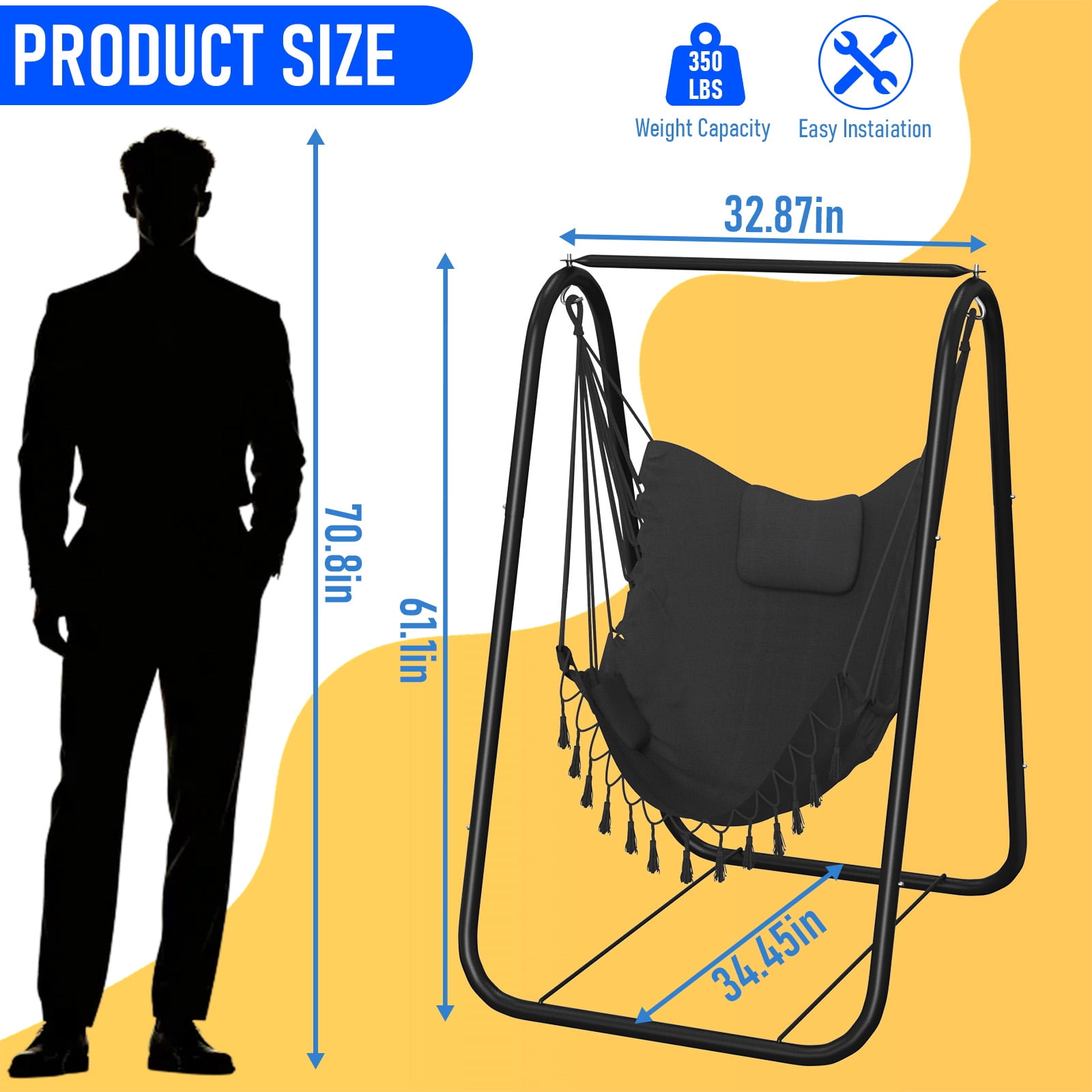 G TALECO GEAR Hammock with Stand, Heavy-Duty Foldable Camping Hammock Swing Chair for Indoor & Outdoor Backyard Use, 500lbs, Gray