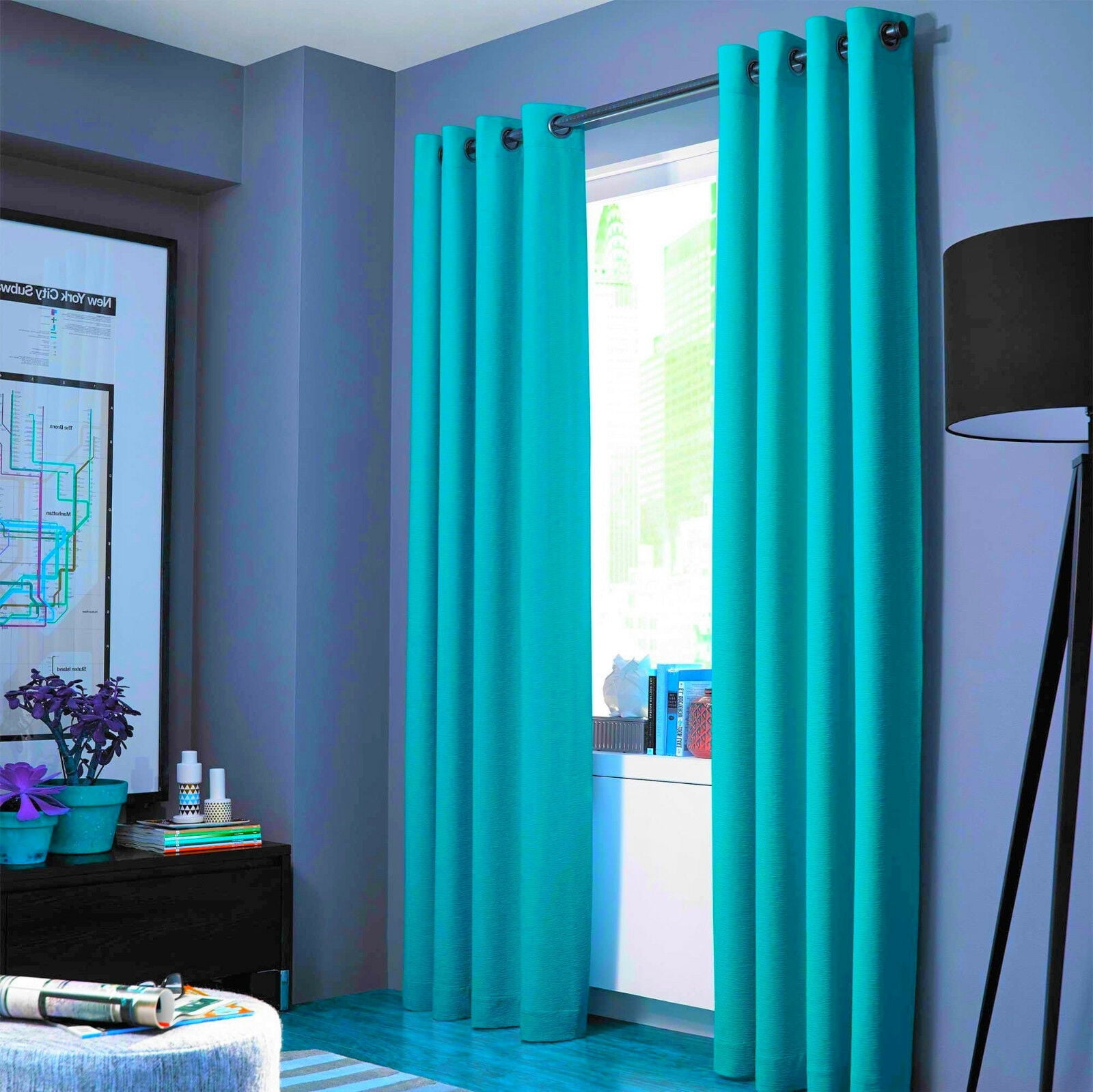 2PC Insulated Lined Foam Blackout Grommet Window Curtain Panels N32 Turquoise 