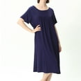 thumbnail image 5 of Defitshape Women's Plus Size Nightgown Short Sleeve Lightweight Soft Nightwear Sleep Dress Mid-length Nightdress Pleated Crew Neck Navy XX-Large, 5 of 5