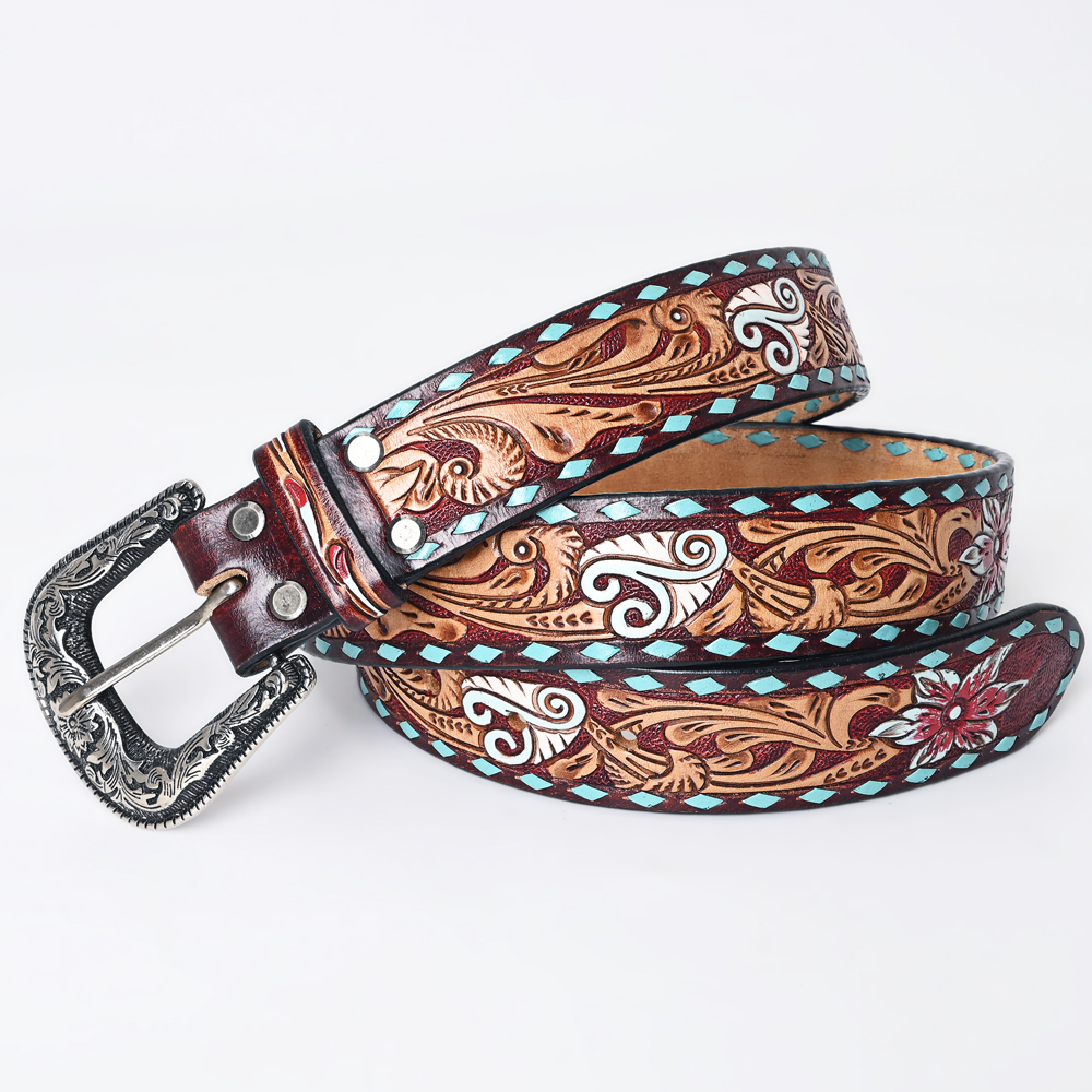 AD Beautifully Hand Tooled Hand Painted Genuine American Leather Belt ...