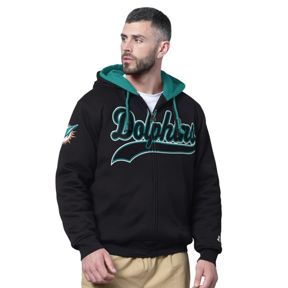 Men's Starter Black Miami Dolphins Big Shot Full-Zip Double Hoodie