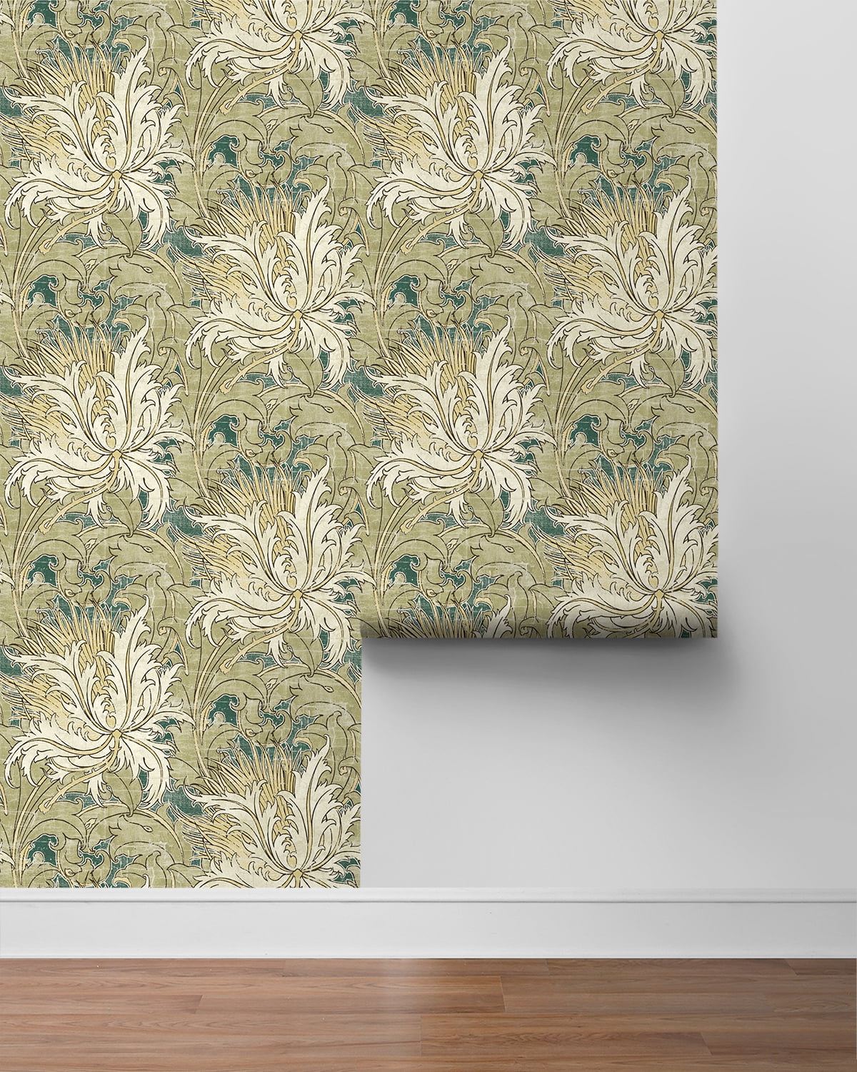 NextWall Juniper & Parchment Floral Folly Peel and Stick Wallpaper