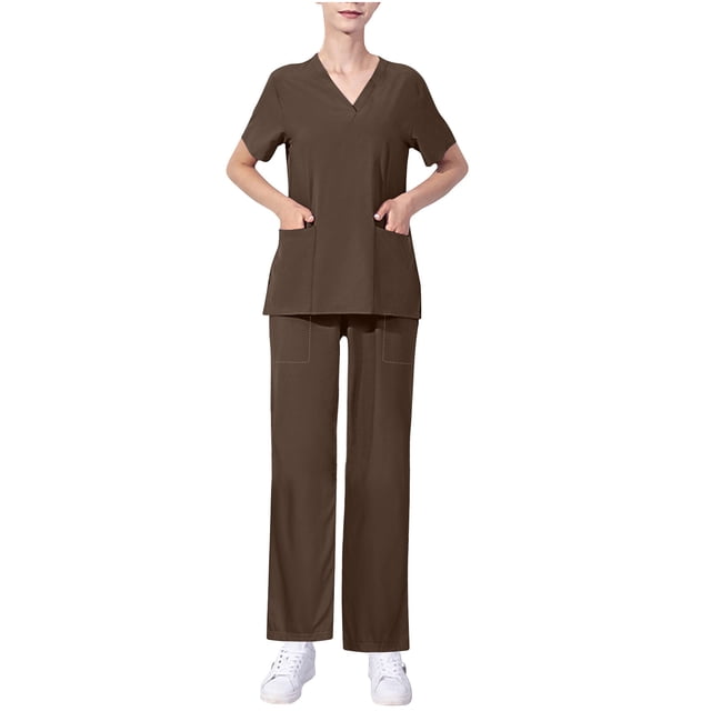 BVOFAR Ensemble de Sarraus pour Femmes Haut de Sarrau à Col en V et Pantalon Jogger Extensible Doux Tenue de Travail avec Poches Uniformes Médicaux d'Infirmière
