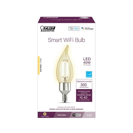 Feit Electric Smart LED 3.3 Watts (40 Watt Equivalent) Soft White Light Bulb  BA10 Flame Tip  Candelabra E12 Base  Dimmable