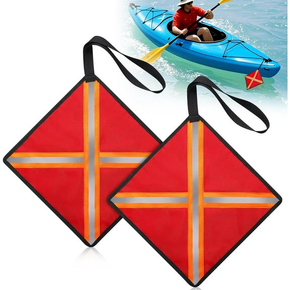 2PCS Kayak Flag, 13x13 in Red Flag for Truck Loads, High Visibility Reflective Safety Flags for Trucks Boat Kayak Canoe SUP Towing, Trailer Warning Flags Tear-Resistant Reinforced Edge, Weather Proof