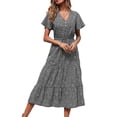 thumbnail image 2 of VISgogo Vestido Mujer, Patrones Estampados Escote en V Manga Corta de Una Pieza con Botones y Cordón para Verano, S/M/L/XL/XXL VISgogo moda, 2 of 4