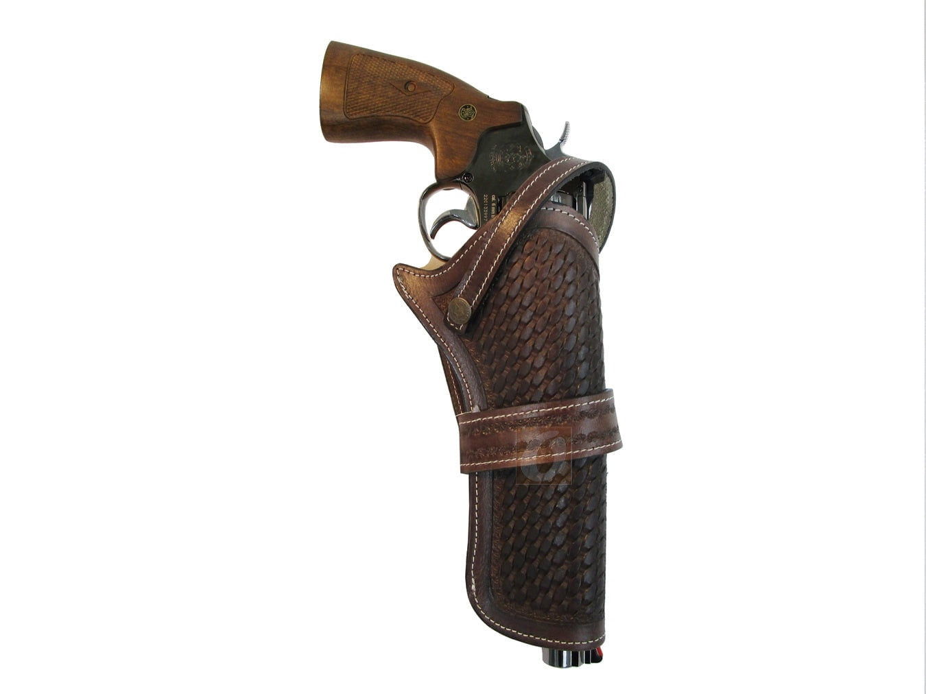Leather Holster Basket Tooled Long Barrel Western Gun Cover Brown Color - Right Handed