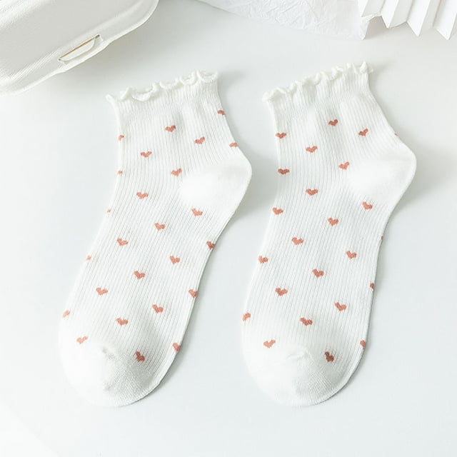 Stockings Casual Sailor Socks With Lace Trim Heart Pattern Lightweight Comfort for Everyday Wear on Spring and Fall