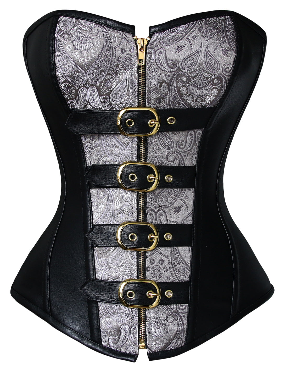 Charmian Womens Spiral Steel Boned Steampunk Gothic Bustier Corset with Chains