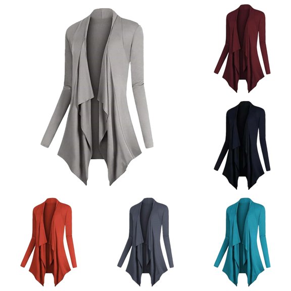 Women's Drape Front Open Cardigan Long Sleeve Irregular Women's plus Size Sweaters L