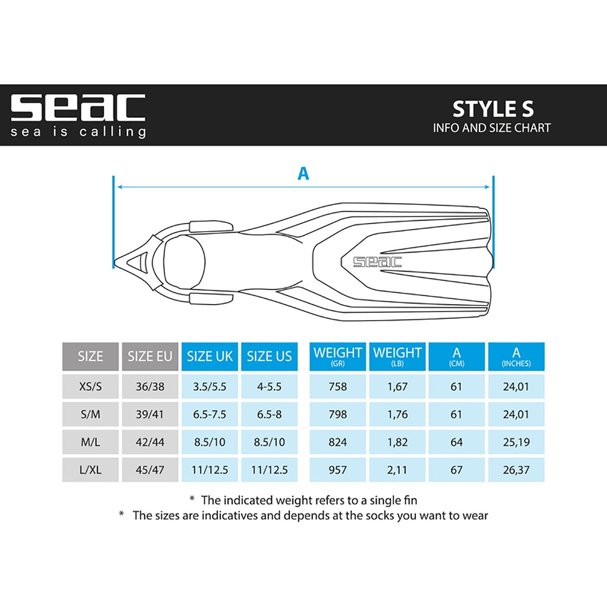 Seac Pinne Style OH Sling Strap Fin