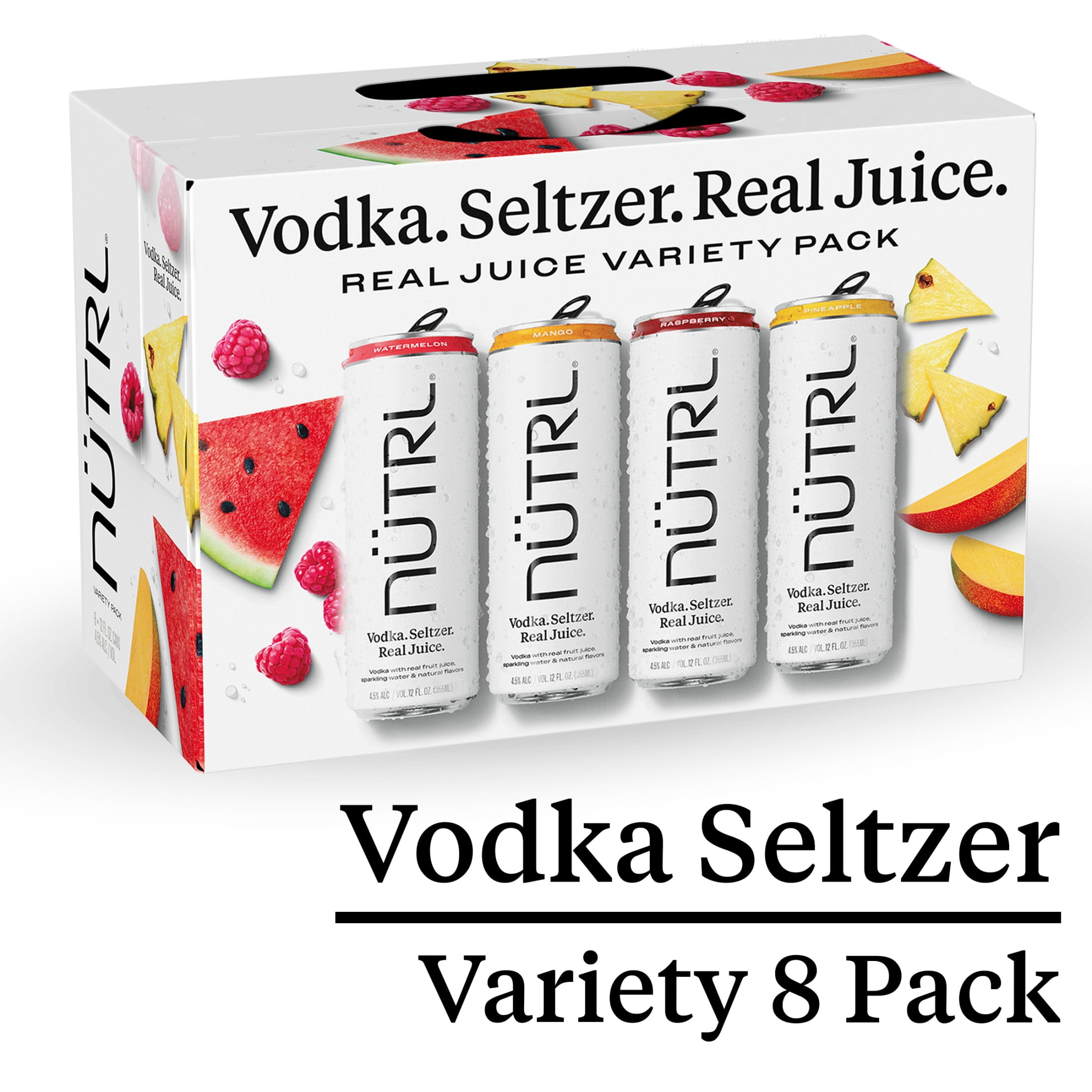 NUTRL Vodka Hard Seltzer, Real Fruit Juice Variety Pack, Gluten Free, 8
