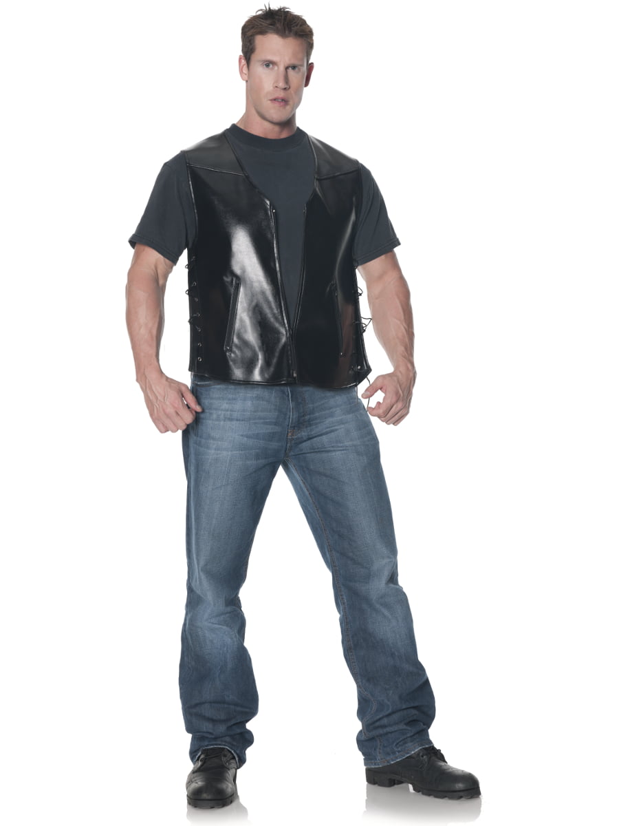 Men's Black Biker Vest Costume Accessory Cosplay Halloween Party 