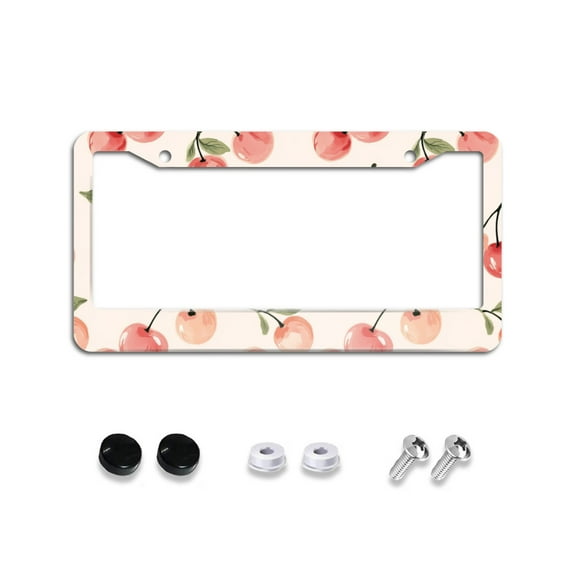 Watercolor Cherry License Plate Frames for Women Men Car Plate Holder Cover Metal Tag Aluminum Car Accessories Front Rear Plate Decor