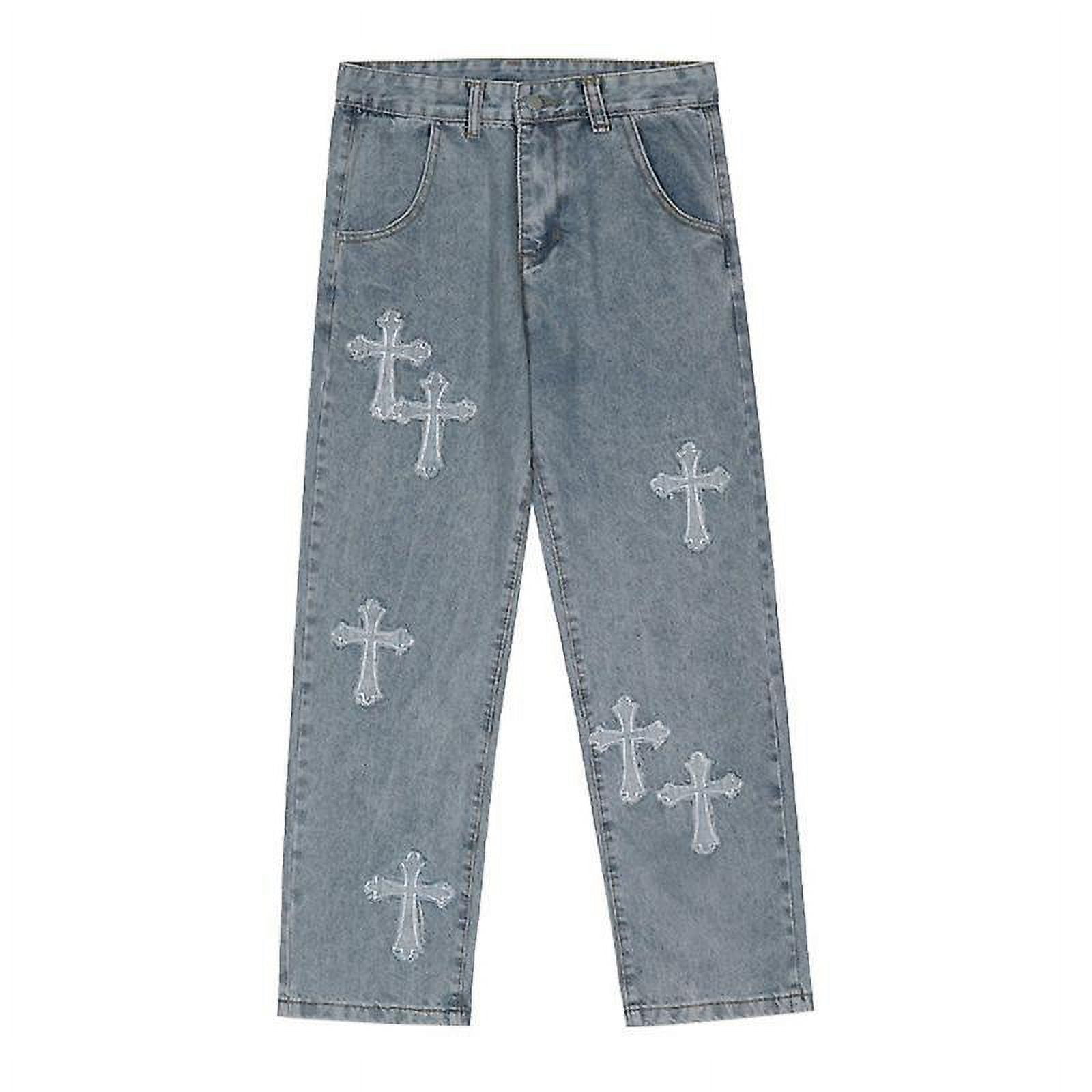 Cross Design Men Streetwear Baggy Jeans Trousers Cross Hip Hop