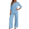 thumbnail image 4 of 2 Piece Sets for Women 3/4 Length Sleeve Lounge Sets Summer Beach Vacation Travel Outfits Tops and Wide Leg Pants Sets Sky Blue L, 4 of 6