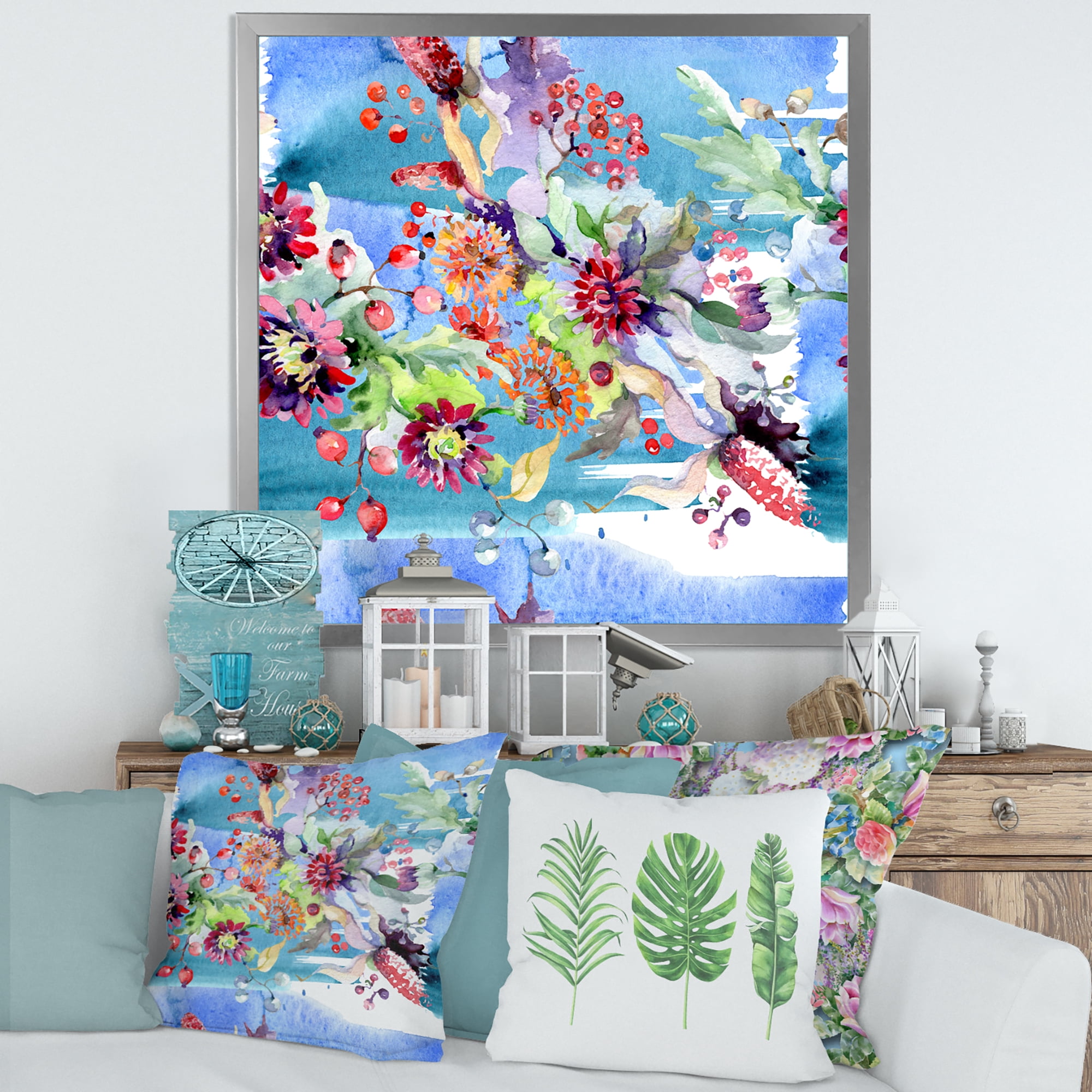 Wildflowers and Vibrant Wild Spring Leaves XIII 16 in x 16 in Framed Painting Canvas Art Print, by Designart