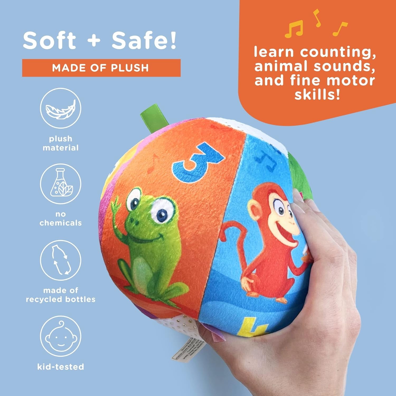 Move2Play, Hilariously Interactive Baby Ball with Music & Sound Effects | First Birthday Gift | Toddler Toy for Boys & Girls | Age 6, 9, 12, 18+ Month | 1, 2+ Year's Old (Baby Ball)