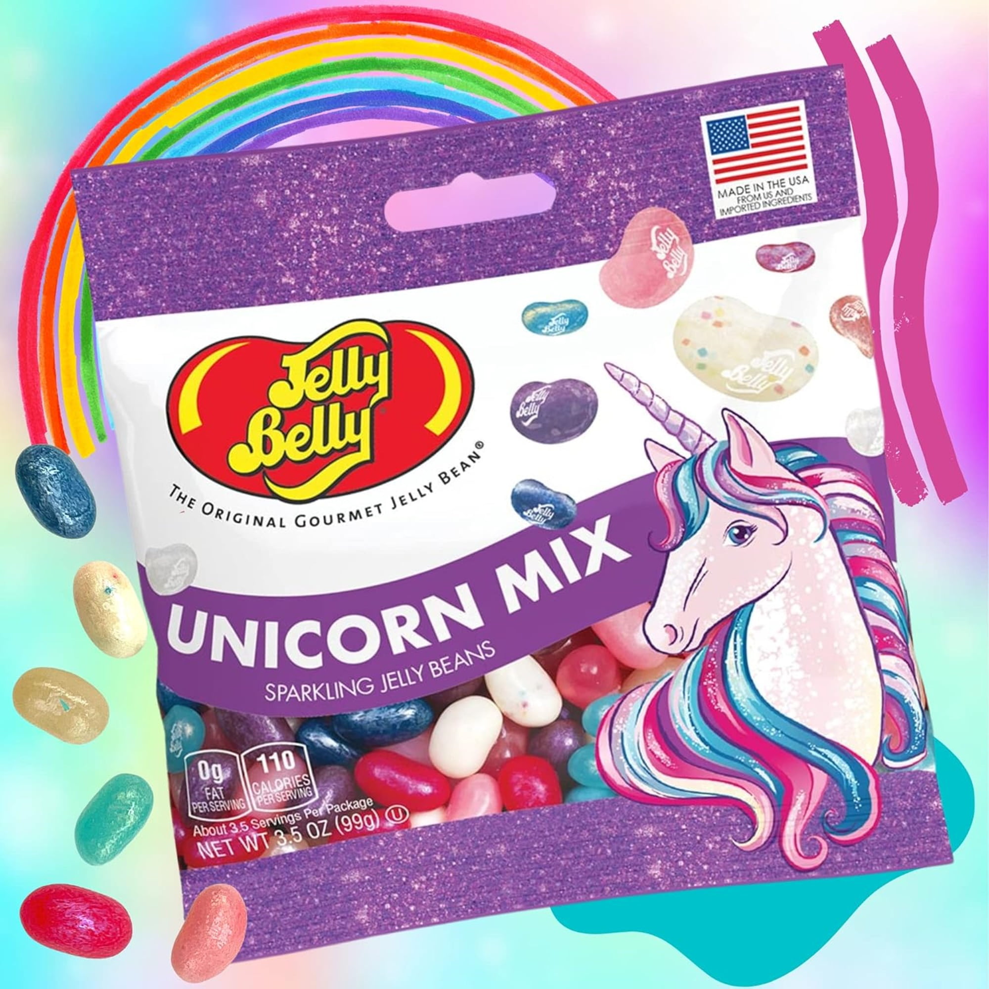Unicorn Mix Birthday Party Jelly Beans, Pack of 3, 3.5 Ounces per Bag