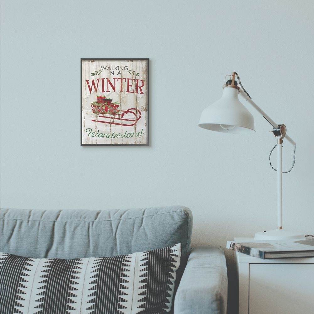 Stupell Industries Winter Wonderland Red Sleigh Wood Texture Christmas Word DesignFramed Wall Art By Artist Jennifer Pugh