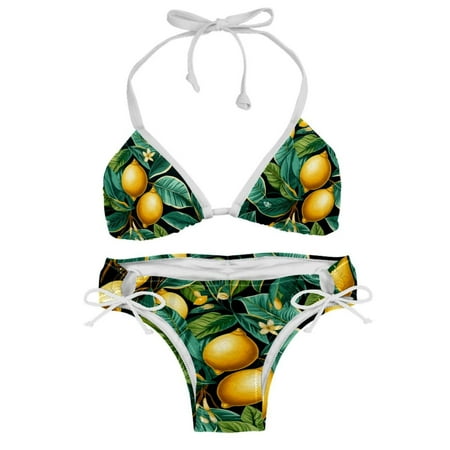 Sexy Women s String Bikini Set Fresh Green Lemon Print Two Piece Triangle Bathing Suit Swimsuits