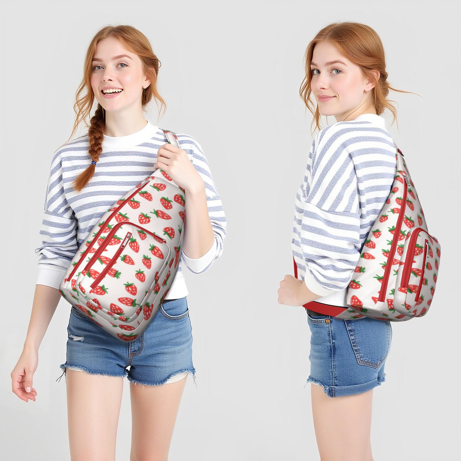 Small Sling Bag Iking Sling Pack Gym Sports Travel Hiking Daypack Chest Bag Small Backpack for Travelers Office Workers Strawberry