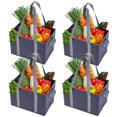 thumbnail image 1 of ¡BOLSA-ESO! Paquete de 4 bolsas de comestibles reutilizables, bolsas de compras, caja de mano grande y resistente, asas para bolsas de comestibles, parte inferior reforzada plegable (azul marino/gris), 1 of 5