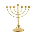 thumbnail image 1 of Elegante candelabro de Hanukkah hecho a mano de hierro dorado Exquisito soporte para velas para una cálida fiesta, 1 of 7