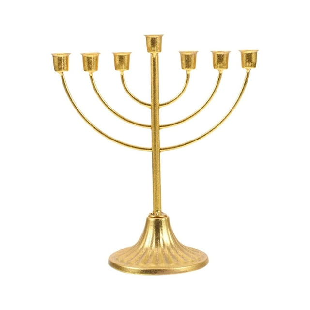 Elegante candelabro de Hanukkah hecho a mano de hierro dorado Exquisito soporte para velas para una cálida fiesta