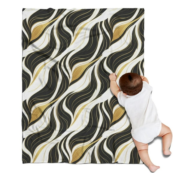 Black White Gold Wave Marble Pattern Blanket,Comfortable Soft Flannel Throw Blanket,All Season,Warm Lightweight Blankets for Sofa Bed Couch Living Room Chair,30"x40"