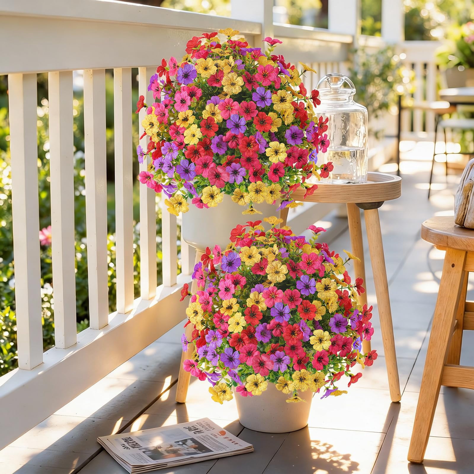 Alupssuc 2 Pcs 20" Artificial Topiary Ball Flowers For Outdoors Planters, Spring Decoration with Spike, UV Resistant Faux Summer Plants