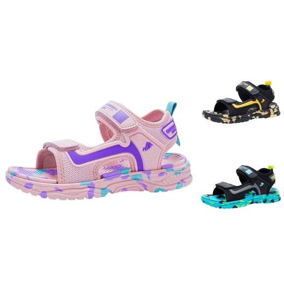 Gyujnb Kids Sport Sandals Breathable Mesh Adjustable Hook and Loop Camo Non- Soft Sole Summer Beach Shoes,6-7 Years