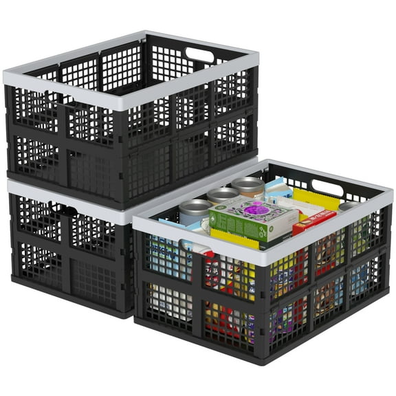 Saedy 66 L Extra Large Plastic Storage Crate, Foldable Milk Crates for Organizing, 3 Pack
