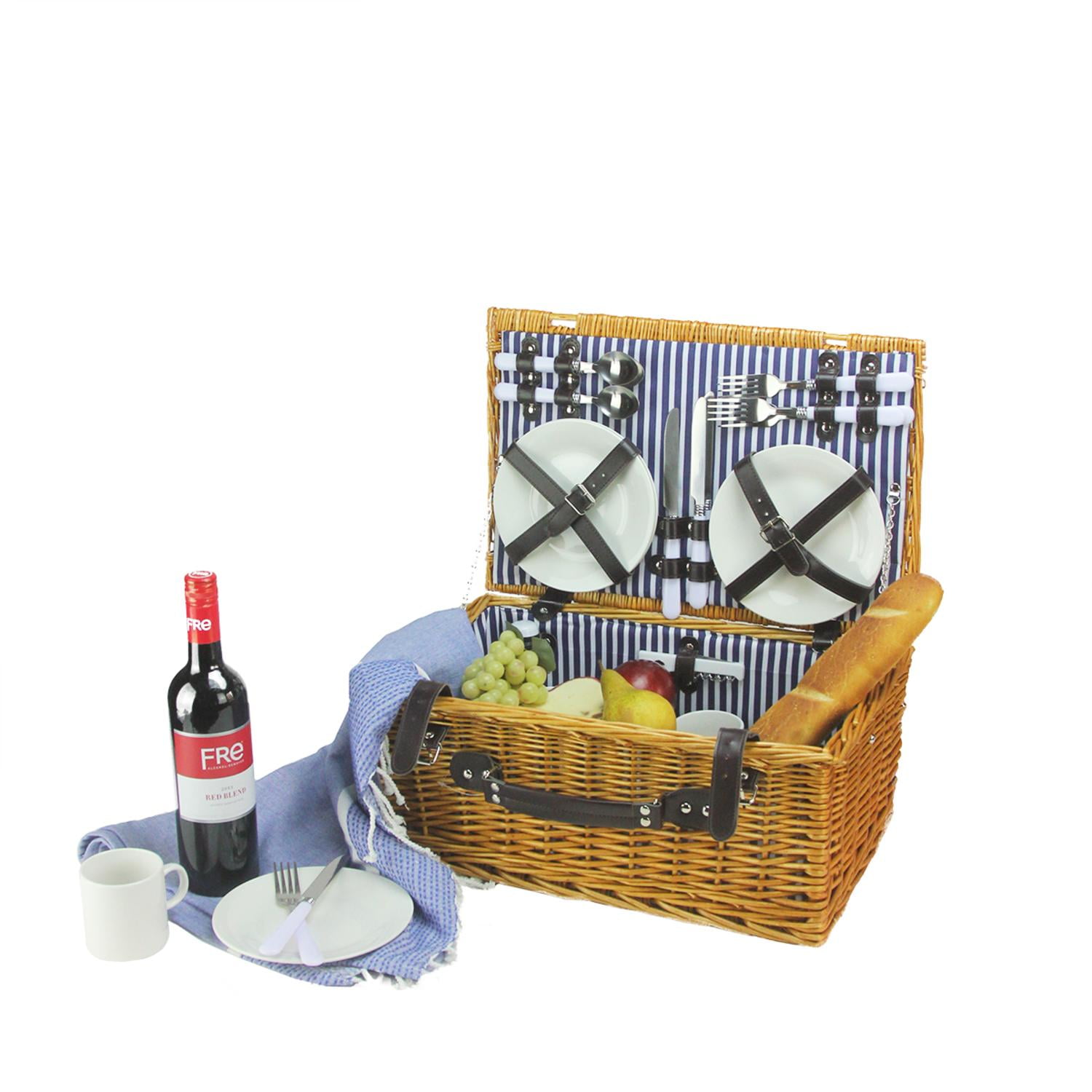 Northlight 4Person Hand Woven Honey Willow Picnic Basket Set With