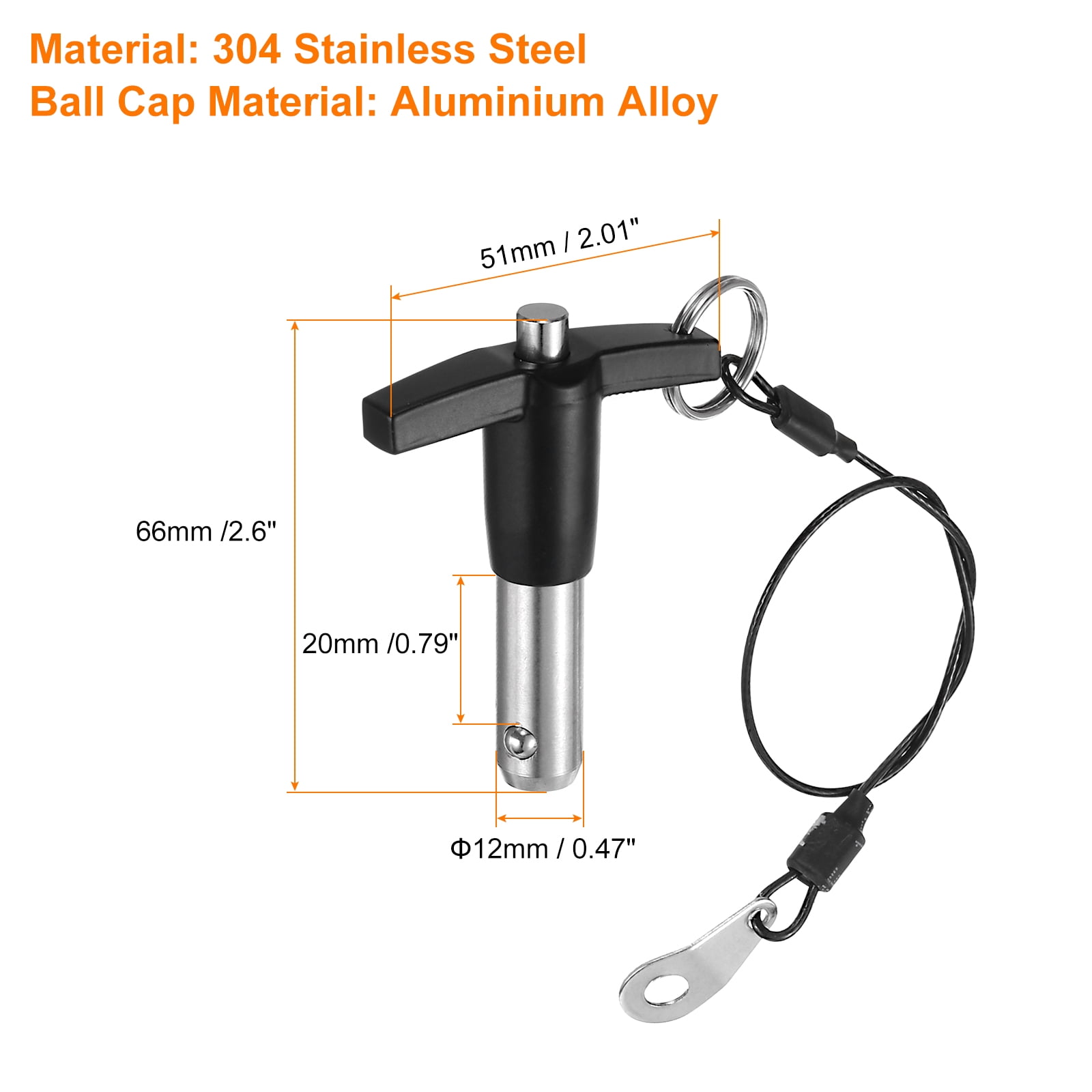 Uxcell 4Pack T Handle Lock Pins, 12mm x 20mm Usage Length Stainless Steel Push-Button Quick Release Pin